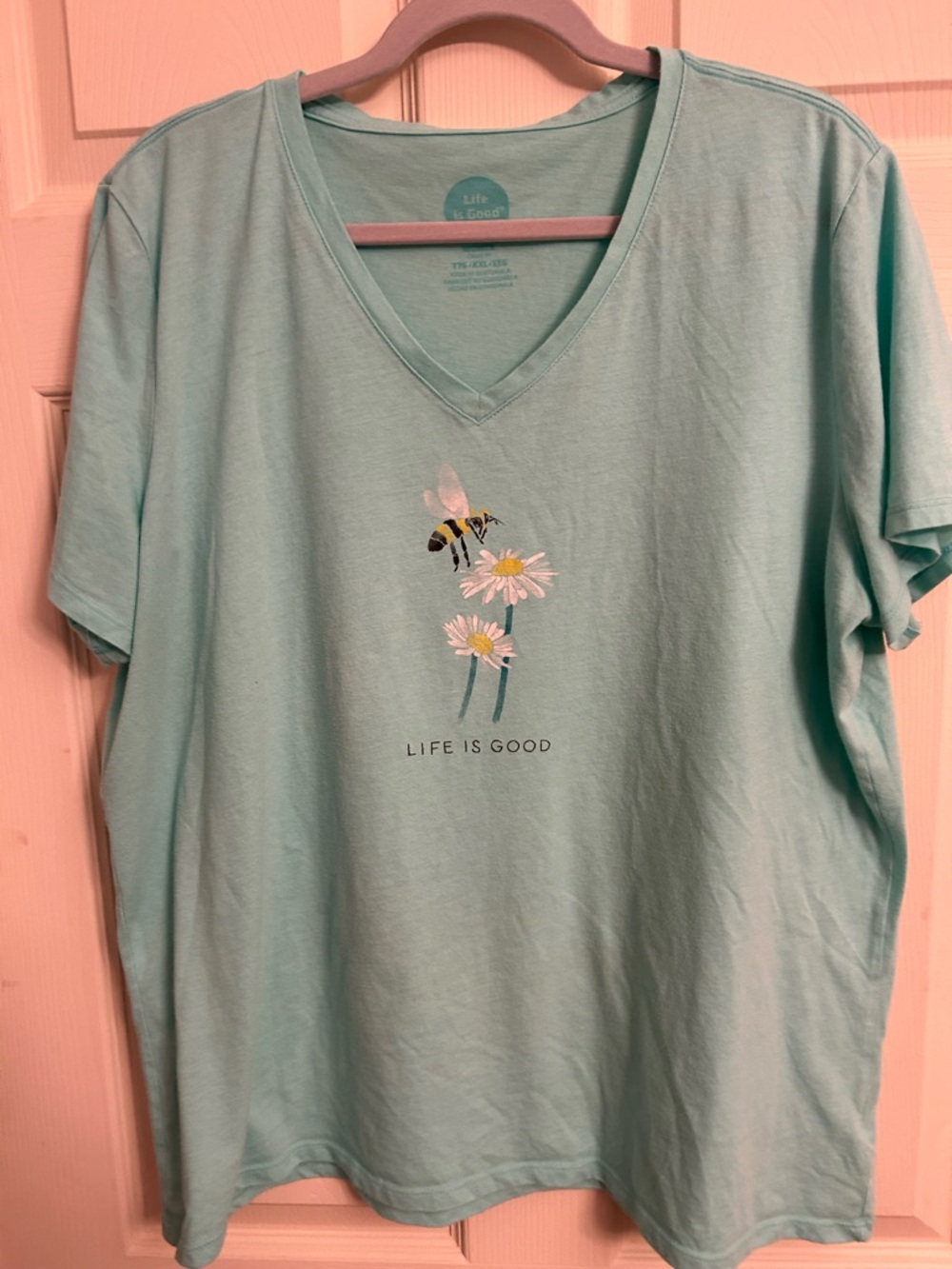 Life Is Good Light Aqua V-Neck Tee with Logo
